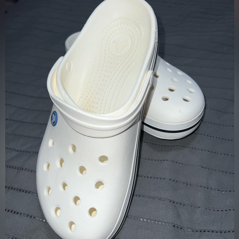 Authentic White & Black Pinstripe Unisex Crocs